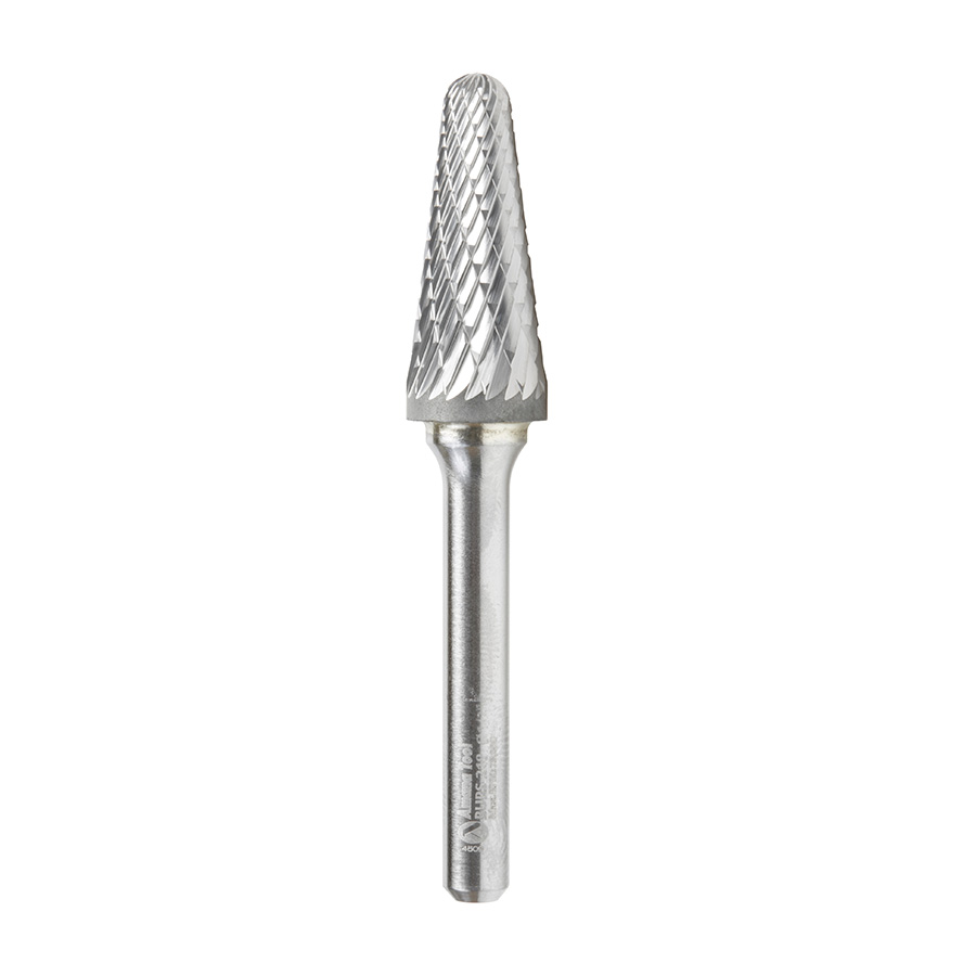 6mm Shank Diameter Carbide Burr Rotary File Conical Pointed Shape with Radius End Double Cut for Die Grinder Drill Bit Woodworking,Engraving,Drilling,Carving 10mm Cutting Diameter,1/4 