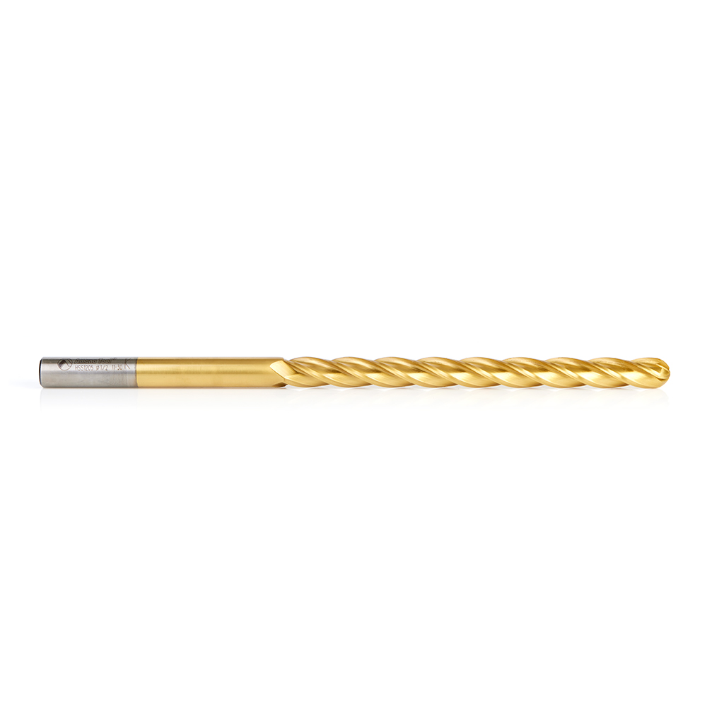 HSS1205 High Speed Steel (HSS) Foam Cutting Ball End Extended Reach 1/4 Radius x 1/2 Dia x 6 x 10 Long x 1/2 Shank CNC 4-Flute Spiral Up-Cut Router Bit TiN Coated