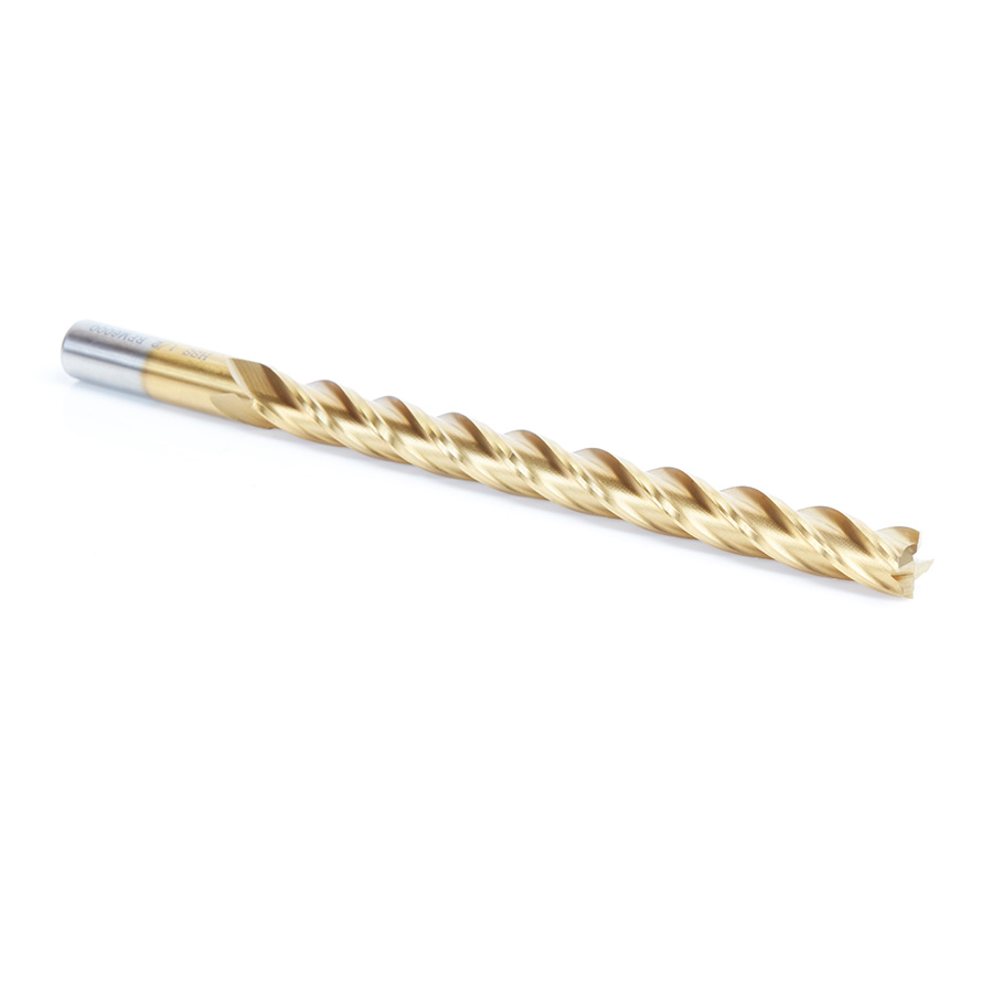 HSS1214 High Speed Steel (HSS) Foam Cutting End Mill Extended Reach 1/2 Dia x 6 x 8 Long x 1/2 Shank CNC 4-Flute Spiral Up-Cut Router Bit TiN Coated