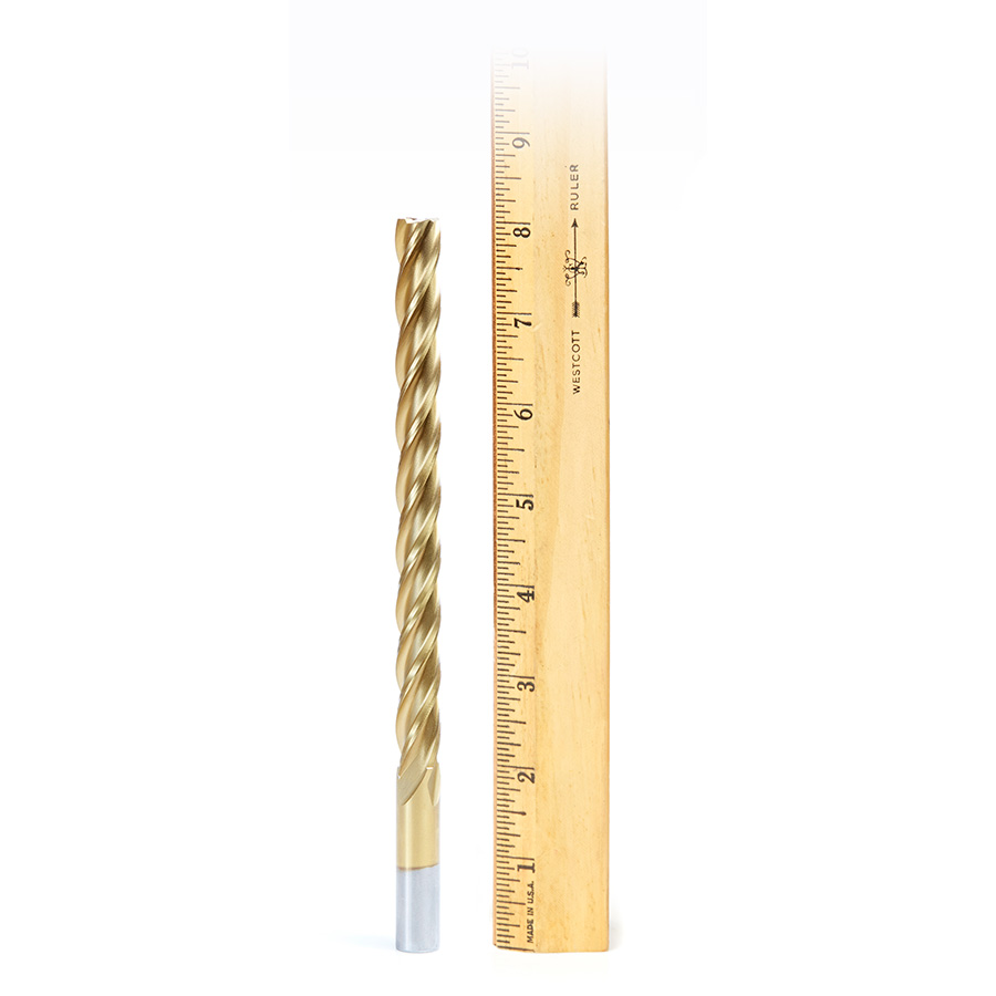HSS1214 High Speed Steel (HSS) Foam Cutting End Mill Extended Reach 1/2 Dia x 6 x 8 Long x 1/2 Shank CNC 4-Flute Spiral Up-Cut Router Bit TiN Coated