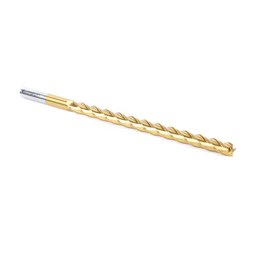 HSS1217 High Speed Steel (HSS) Foam Cutting End Mill Extended Reach 1/2 Dia x 8 x 11 Long x 1/2 Shank CNC 4-Flute Spiral Up-Cut Router Bit TiN Coated