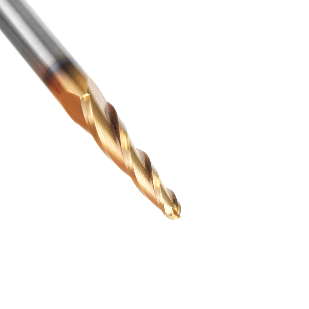 HSS1304-M CNC 2D and 3D Carving 3.5 Deg Tapered Angle Ball Tip x 3mm Dia x 1.5mm Radius x 26mm x 6mm Shank x 76mm Long x 3 Flute High Speed Steel (HSS) Up-Cut Spiral ZrN Coated Router Bit