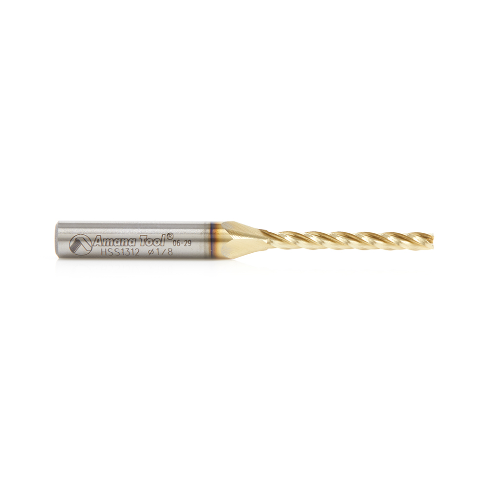 HSS1312 CNC 2D and 3D Carving Flat Bottom 0.10 Deg Angle x 1/8 Dia x 1-3/32 x 1/4 Shank x 2-1/2 Inch Long x 4 Flute High Speed Steel (HSS) ZrN Coated Router Bit