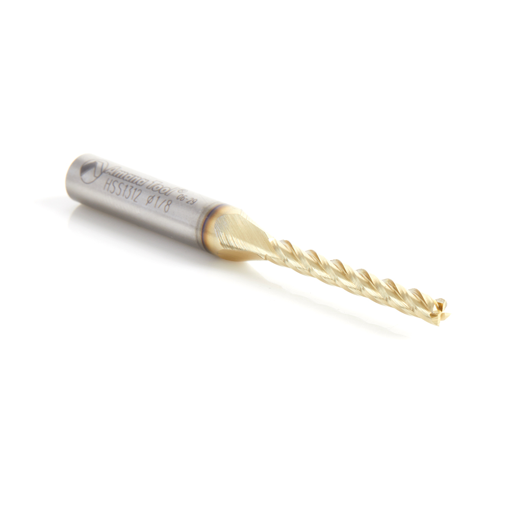 HSS1312 CNC 2D and 3D Carving Flat Bottom 0.10 Deg Angle x 1/8 Dia x 1-3/32 x 1/4 Shank x 2-1/2 Inch Long x 4 Flute High Speed Steel (HSS) ZrN Coated Router Bit