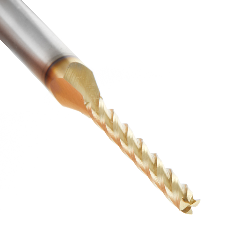 HSS1312 CNC 2D and 3D Carving Flat Bottom 0.10 Deg Angle x 1/8 Dia x 1-3/32 x 1/4 Shank x 2-1/2 Inch Long x 4 Flute High Speed Steel (HSS) ZrN Coated Router Bit