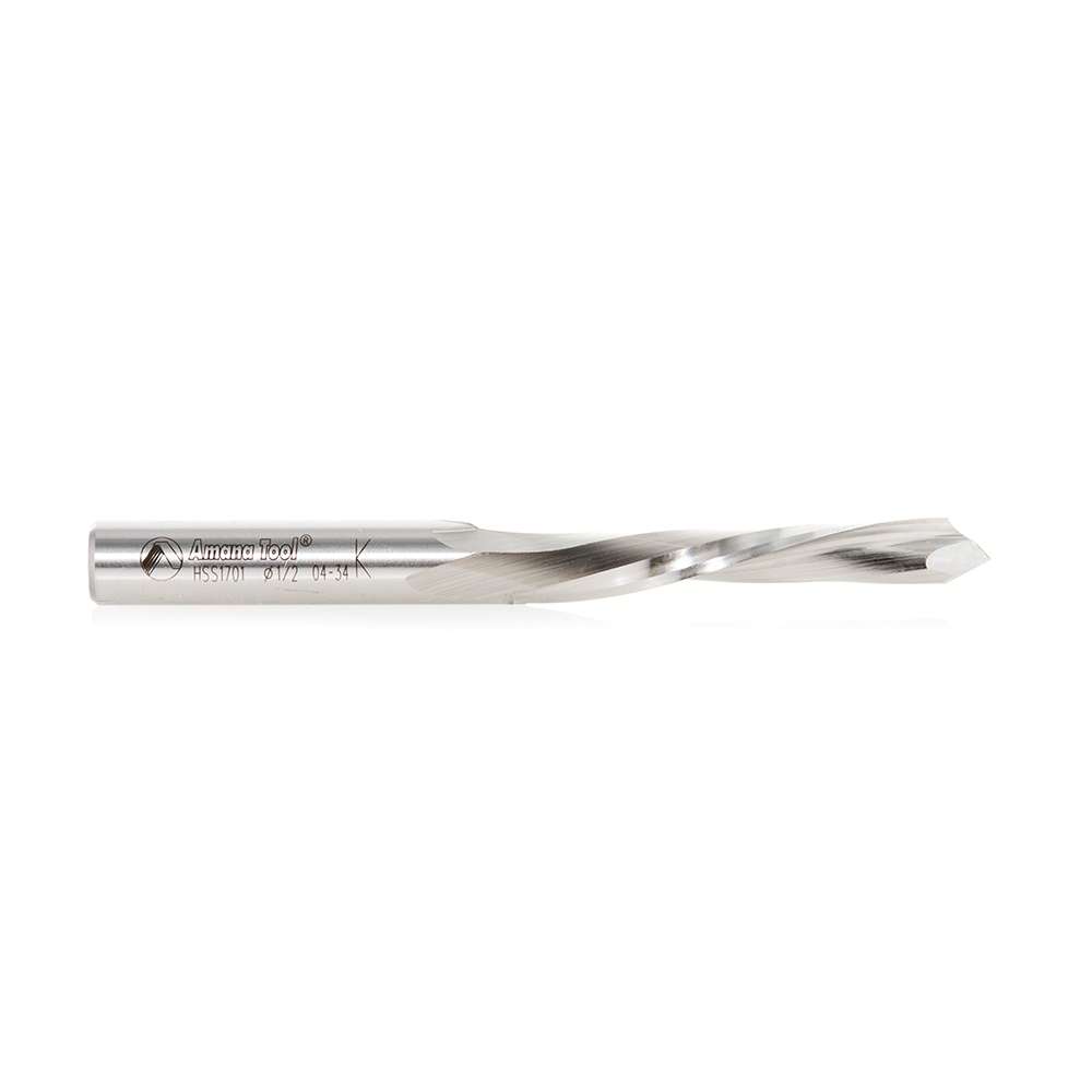 HSS1701 High Speed Steel (HSS) 18° Helix 1/2 Dia x 2-1/4 x 1/2 Shank Single Flute Down-Cut Steel Door Bit