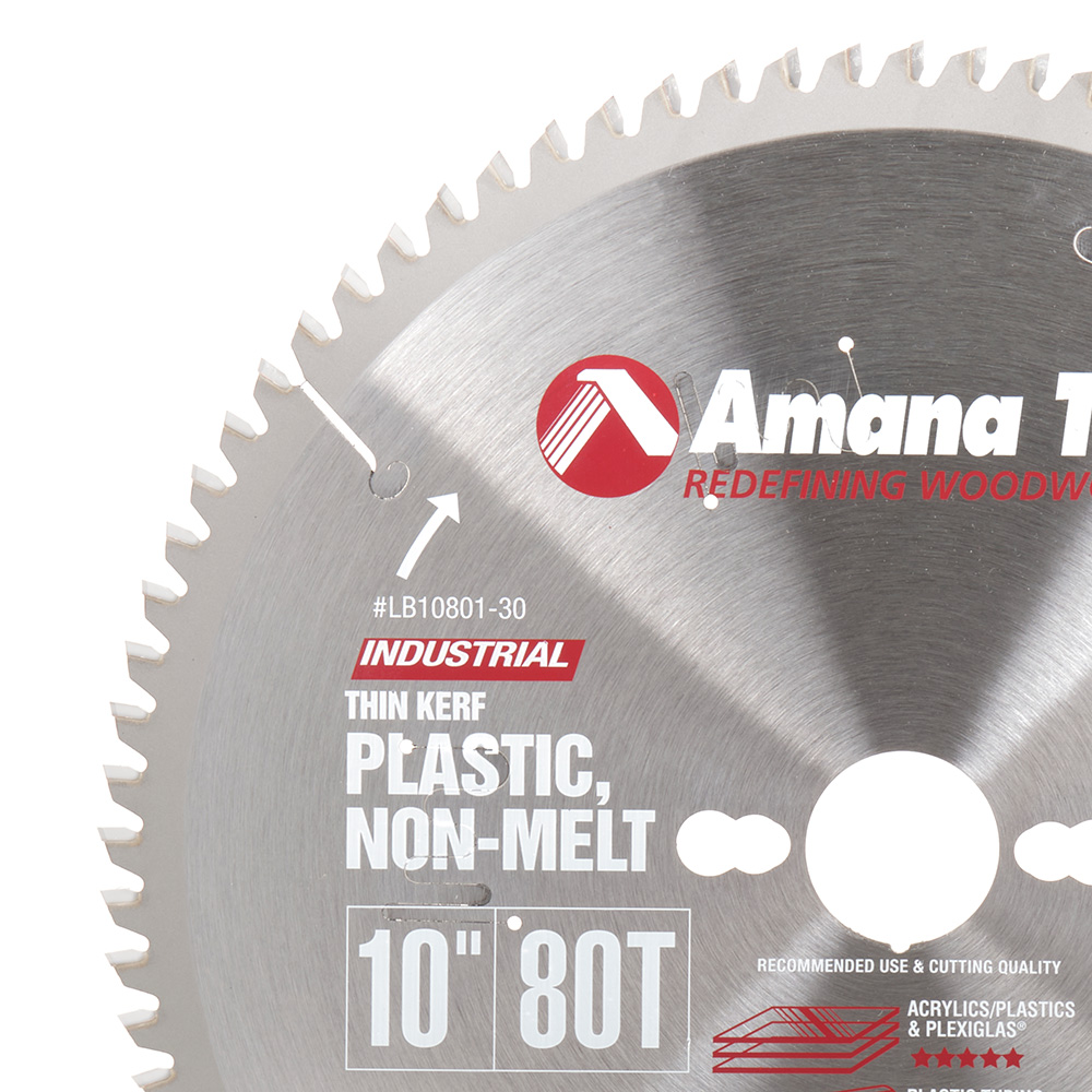 LB10801-30 Carbide Tipped Non-Melt Plastic 10 Inch Dia x 80T M-TCG, -2 Deg, 30mm Bore