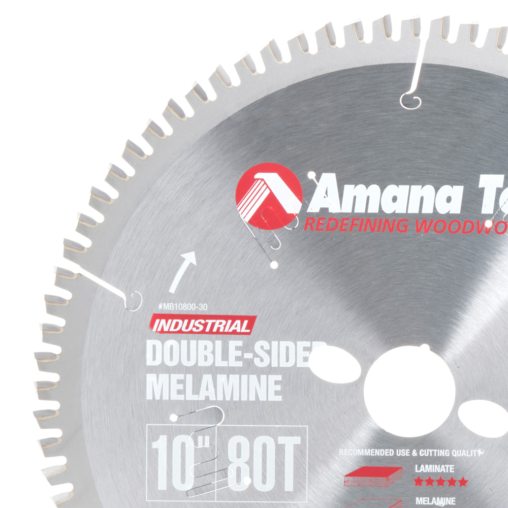 MB10800-30 Carbide Tipped Double-Face Melamine 10 Inch Dia x 80T H-ATB, -6 Deg, 30mm Bore
