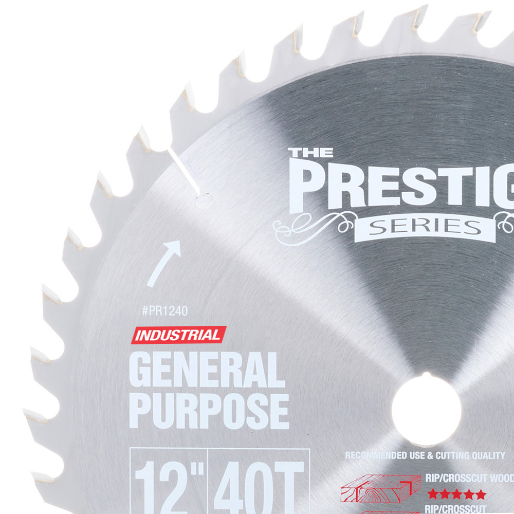PR1240 Carbide Tipped Prestige® General Purpose 12 Inch Dia 40T ATB, 18 Deg, 1 Inch Bore