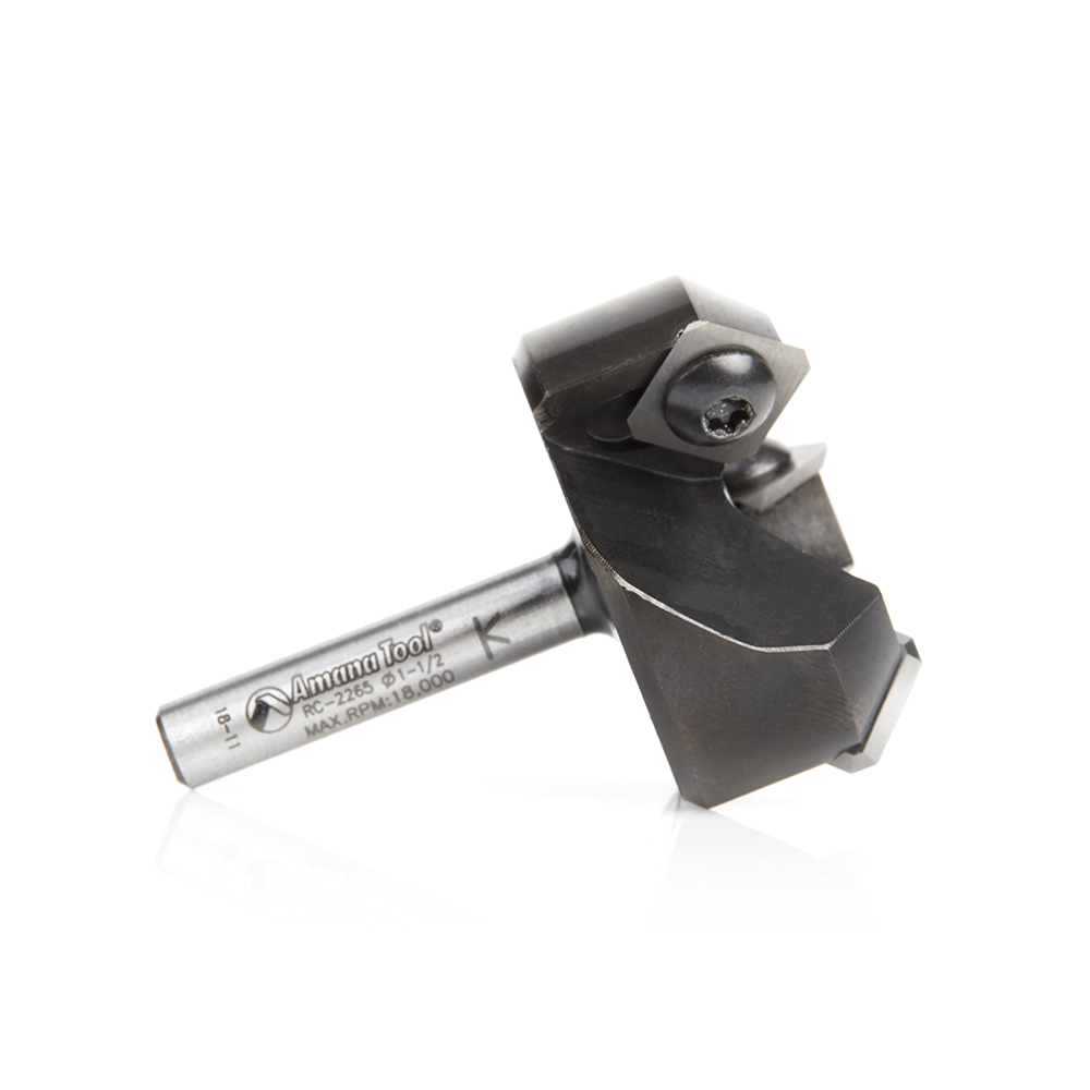 RC-2265 CNC Insert Carbide 3 Wing/Flute Heavy Duty Spoilboard Plunging, Surfacing, Planing, Flycutter & Slab Leveler 1-1/2 Dia x 3/4 x 1/4 Shank Router Bit
