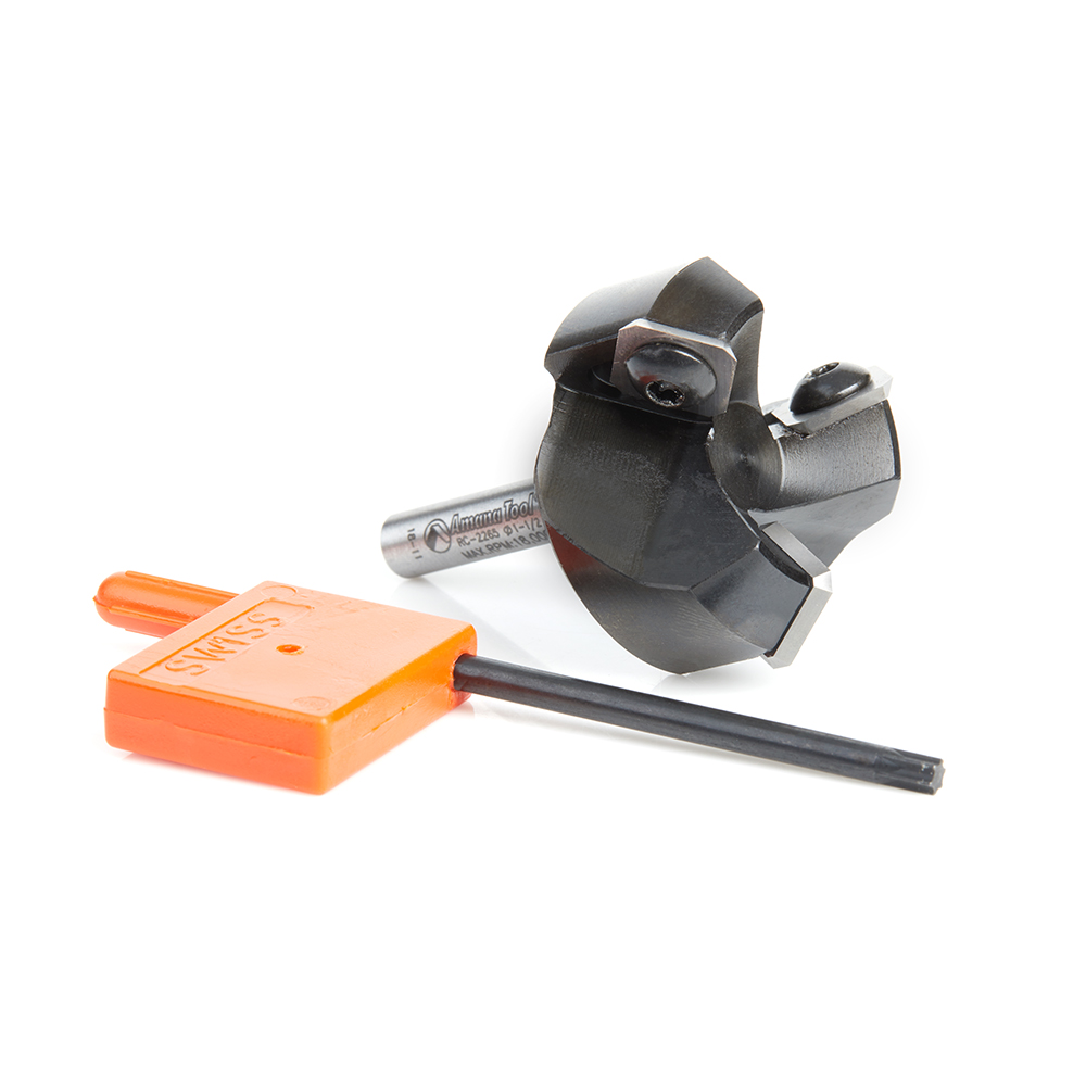 RC-2265 CNC Insert Carbide 3 Wing/Flute Heavy Duty Spoilboard Plunging, Surfacing, Planing, Flycutter & Slab Leveler 1-1/2 Dia x 3/4 x 1/4 Shank Router Bit