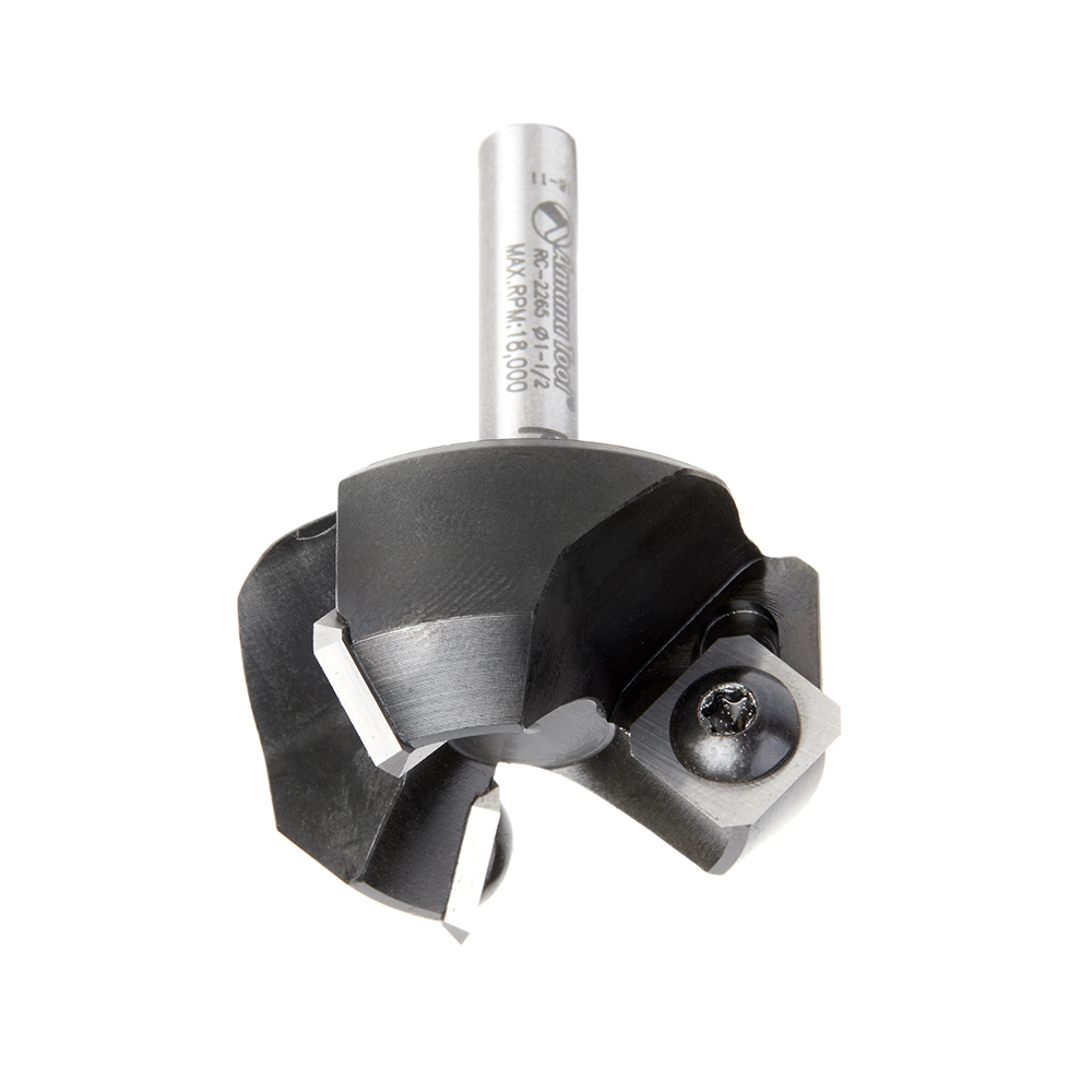 RC-2265 CNC Insert Carbide 3 Wing/Flute Heavy Duty Spoilboard Plunging, Surfacing, Planing, Flycutter & Slab Leveler 1-1/2 Dia x 3/4 x 1/4 Shank Router Bit