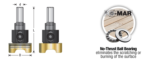 55246 Adjustable Depth Stop /& No-Thrust Ball Bearing Adapter 1-1//4 Dia x 3 Amana Tool
